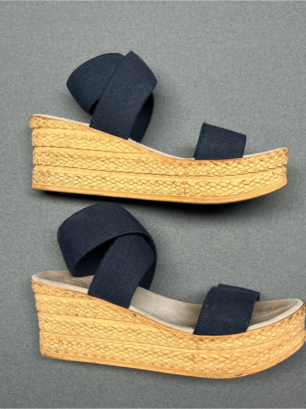 CHARLESTON SHOE CO. Navy Crisscross Wedge Espadrille Sandals - Picture 6 of 7